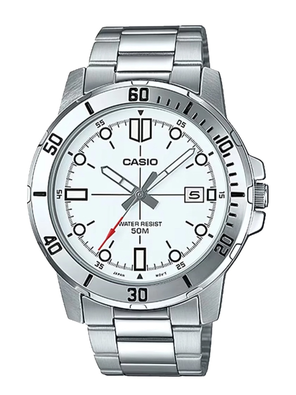 Casio Men's MTP-VD01D-7EVCF Classic Diver Style 50M Silver Watch White Dial NEW